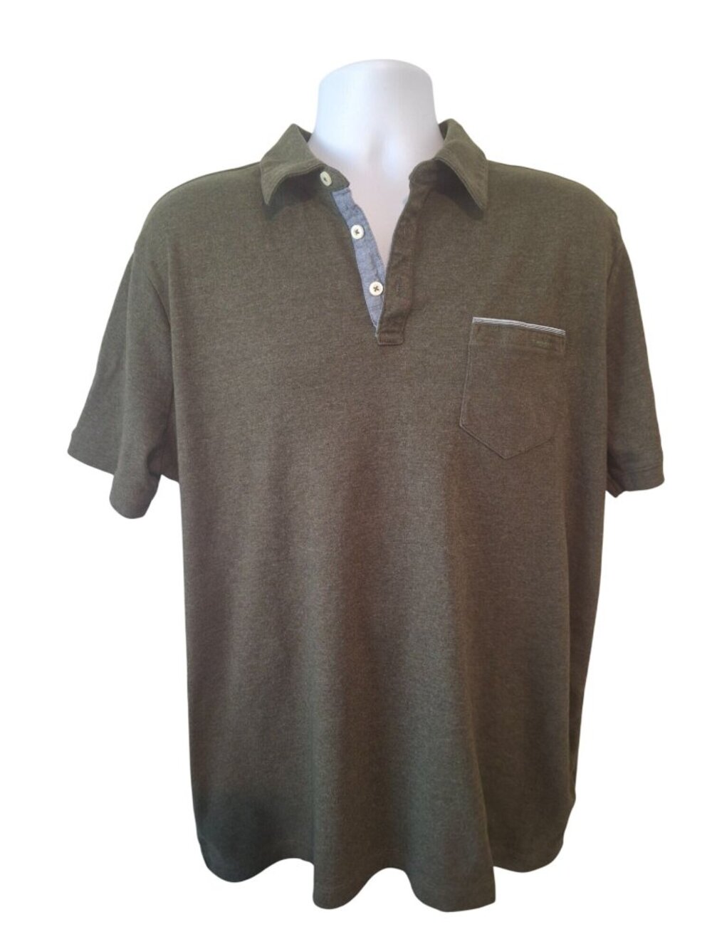 Tahari XL Olive Green Polo Shirt Pocket Casual Quiet Luxury Preppy Mens